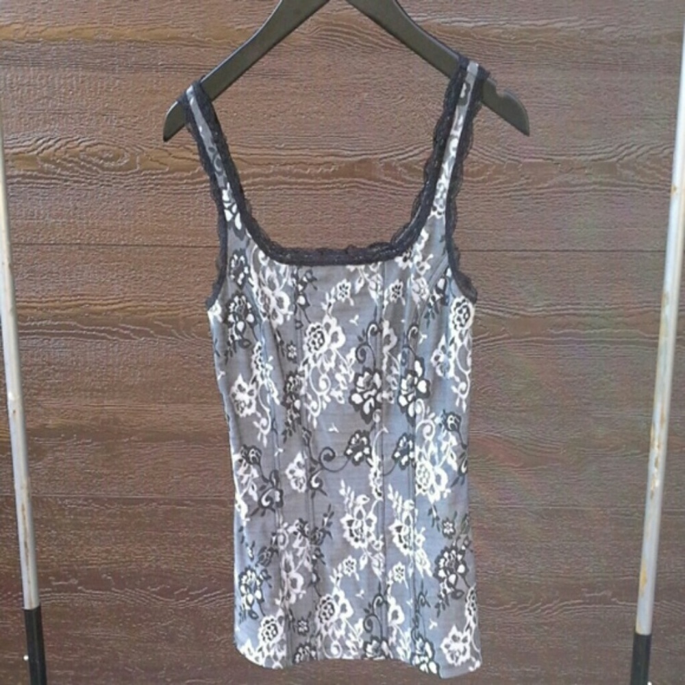 [WHBM] Gorgeous floral grey jacquard tank sz XS